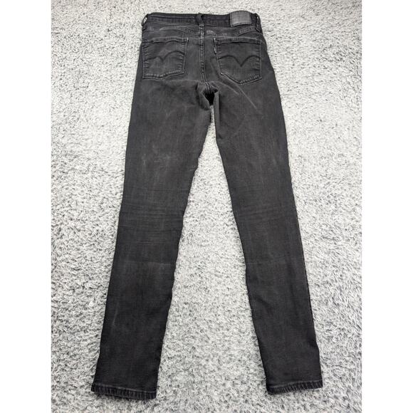 Levis 721 Jeans Womens 28 Black High Rise Skinny Distressed Bikercore Stretch - Picture 2 of 10